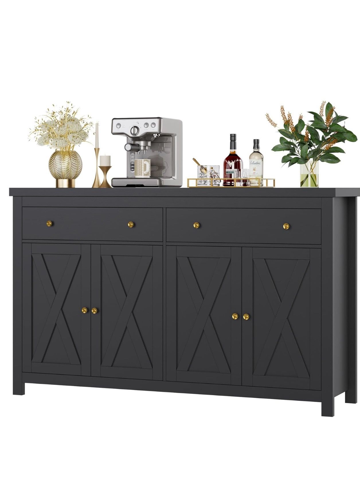 Sideboard Buffet Cabinet with Storage, 55" Large Kitchen Storage Cabinet with 2 Drawers and 4 Doors, Wood Coffee Bar Cabinet Buffet Table Console Cabi