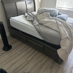 Queen Size Mattress, With Bed Frame And Headboard 