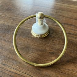 White and Gold Wall Mount Towel Holder Ring. New. 