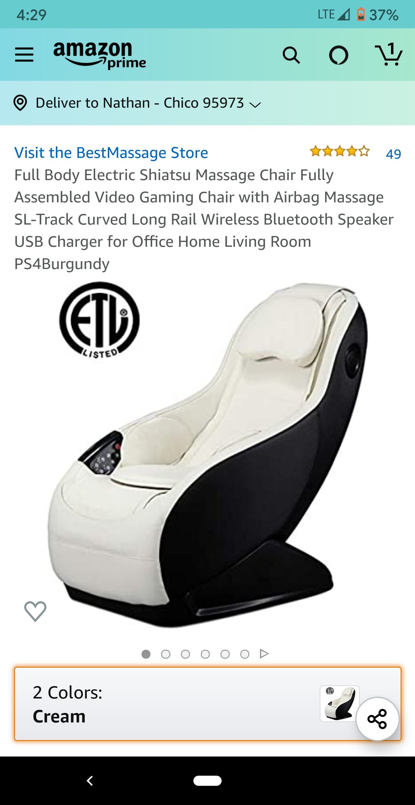 Shiatsu gaming massage chair with speakers