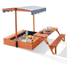 Kids Wooden Sandbox with Picnic Table