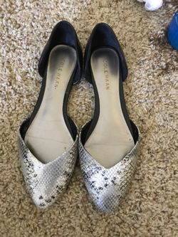 Cole Haan Grey silver snake skin and leather flats
