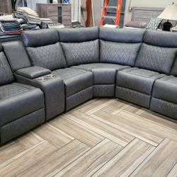 BRAND NEW DARK GRAY Breathable Air Leather Modular Manual Recliner 6pc Sectional