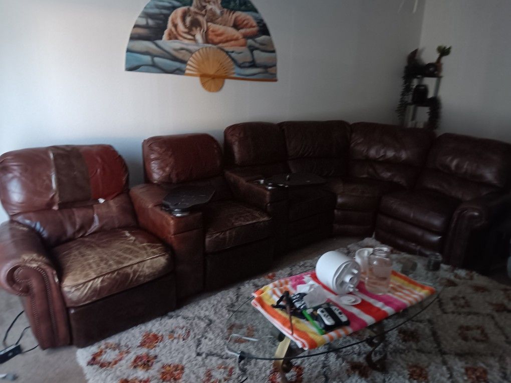Big Red Leather Reclining Couch
