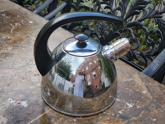 Vintage soviet ussr Stainless Steel 2 Liters Whistling Tea pot Kettle with removable whistle & plastic handle 1950's