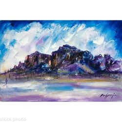 “Superstition Mountain” – Framed Southwest Landscape Art Print By DeGrazia