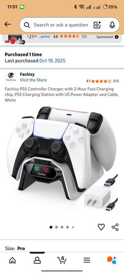 Fachixy PS5 Controller Charger, with 2-Hour Fast Charging chip, PS5 Charging Station with US Power Adapter and Cable, White