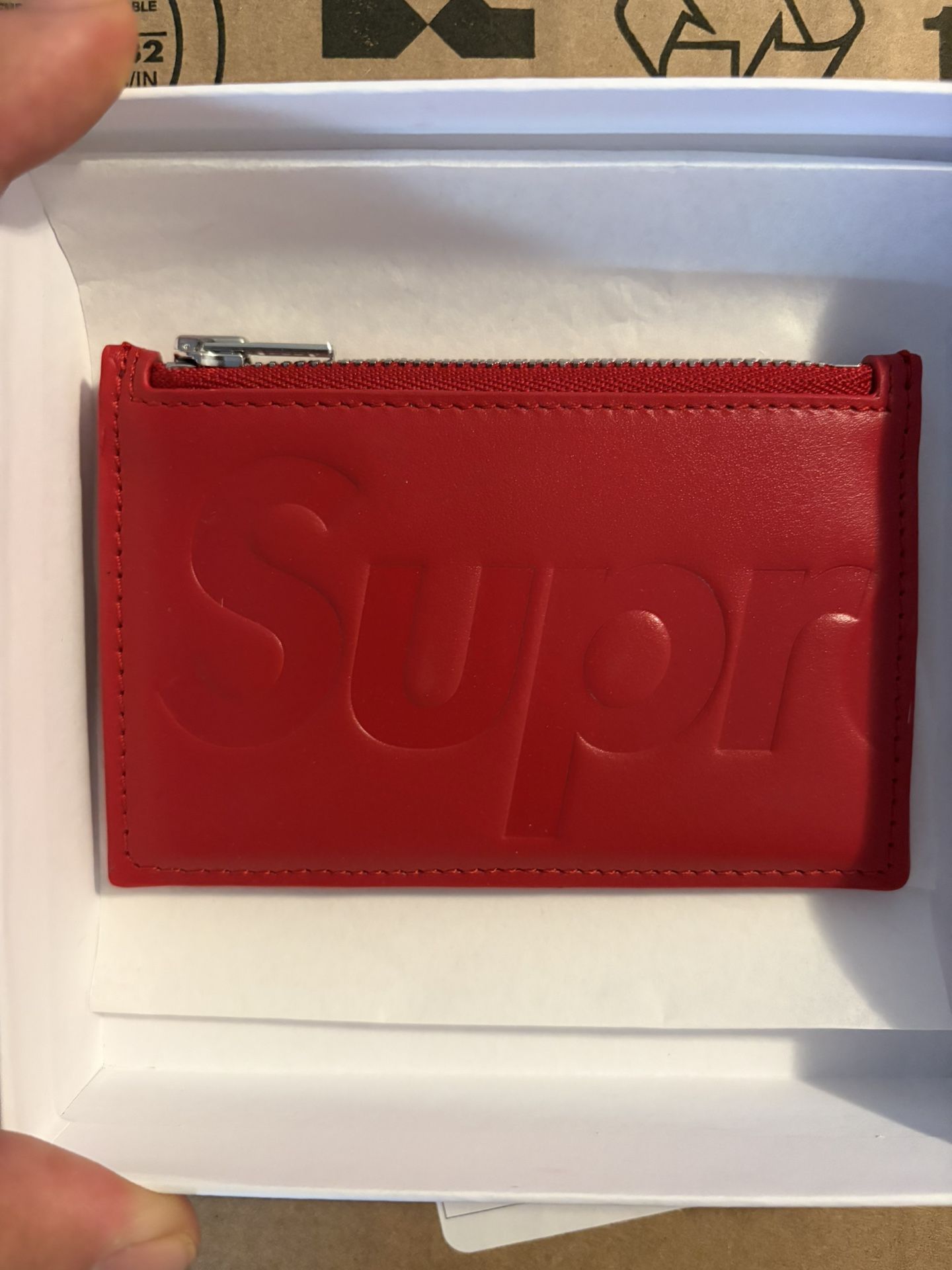Supreme Leather Zip Card Holder Red