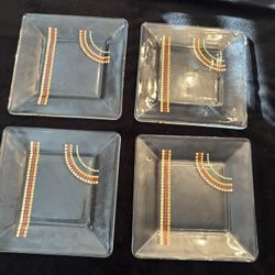 Set Of Four Vintage Retro Mcm Square Glass Plates 