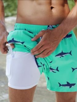 Arcweg Mens Swim Trunks with Compression Liner 2 in 1 Beach Swimming Trunks Quick Dry Swim Shorts with Zipper Pockets