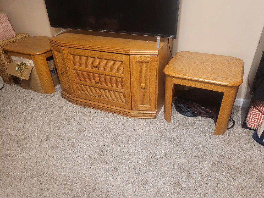Wooden TV Stand And End Tables