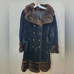 VTG Laska By Malden Designer Women's Black Faux Fur Coat Size Measured XS