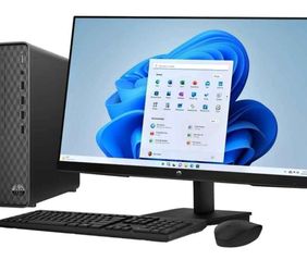 HP 27 inch Monitor & Slim Windows Desktop Bundle Intel Core i3-12100 8GB RAM 512GB SSD Black