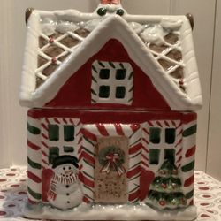 Large Ceramic Christmas Gingerbread House Cookie Jar Cannister