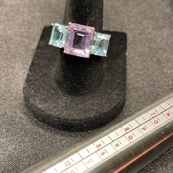 Amethyst & Sky Blue Topaz Silver Ring. .925