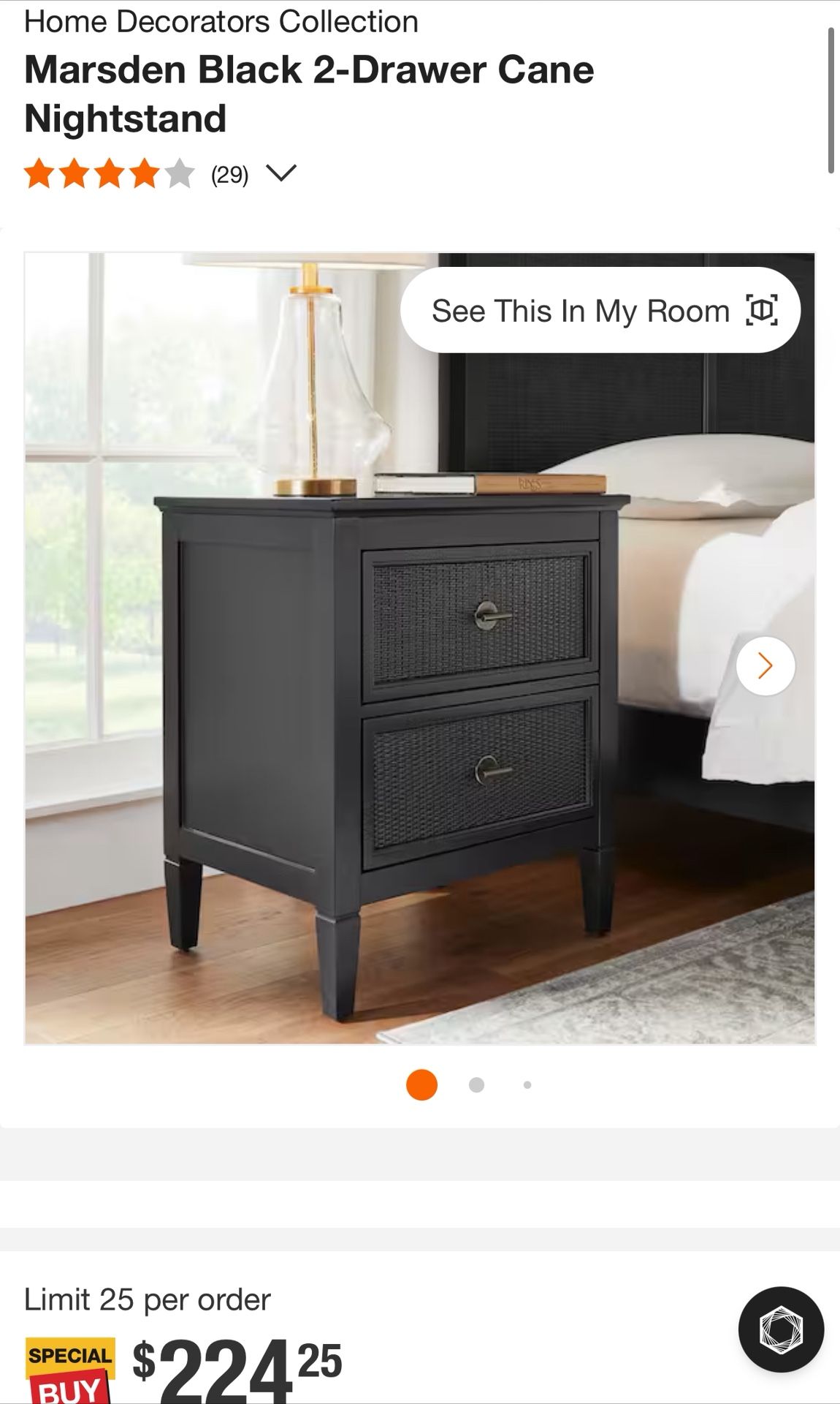 Home Decorators Collection Marsden Black 2-Drawer Cane Nightstand
