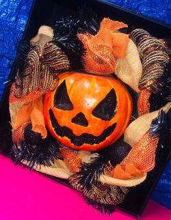 Halloween Jack-O-Lantern Pumkin Decorative Door Decoration Wreath Orange Black