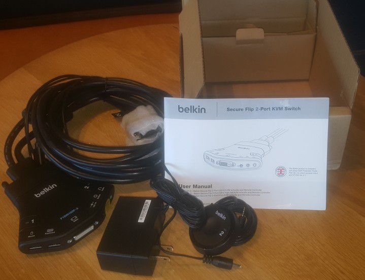 Brand New Belkin Secure Flip 2-Port DVI-D KVM w/ Audio and Remote Controller