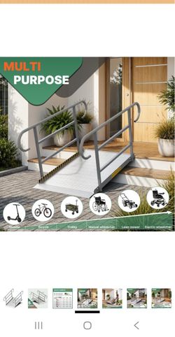 5FT Aluminum Wheelchair Ramp with Handrails / 1200 LBS Capacity NBR Foam Handrail Heavy- Duty Non-Slip for Steps, Stairs, Doorways, Cargo, / / Scooter