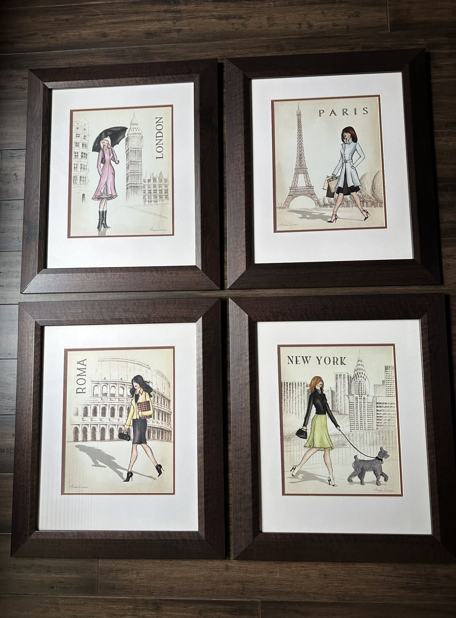 Framed Fashion Illustration. Set Of 4. Wall Art.