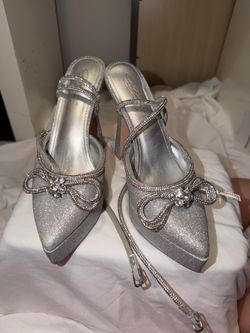 Sparkly Silver Glitter Platform Heels
