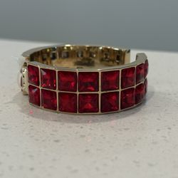 NEW W/ TAG Red Square Stone Double Row Cuff Bracelet 