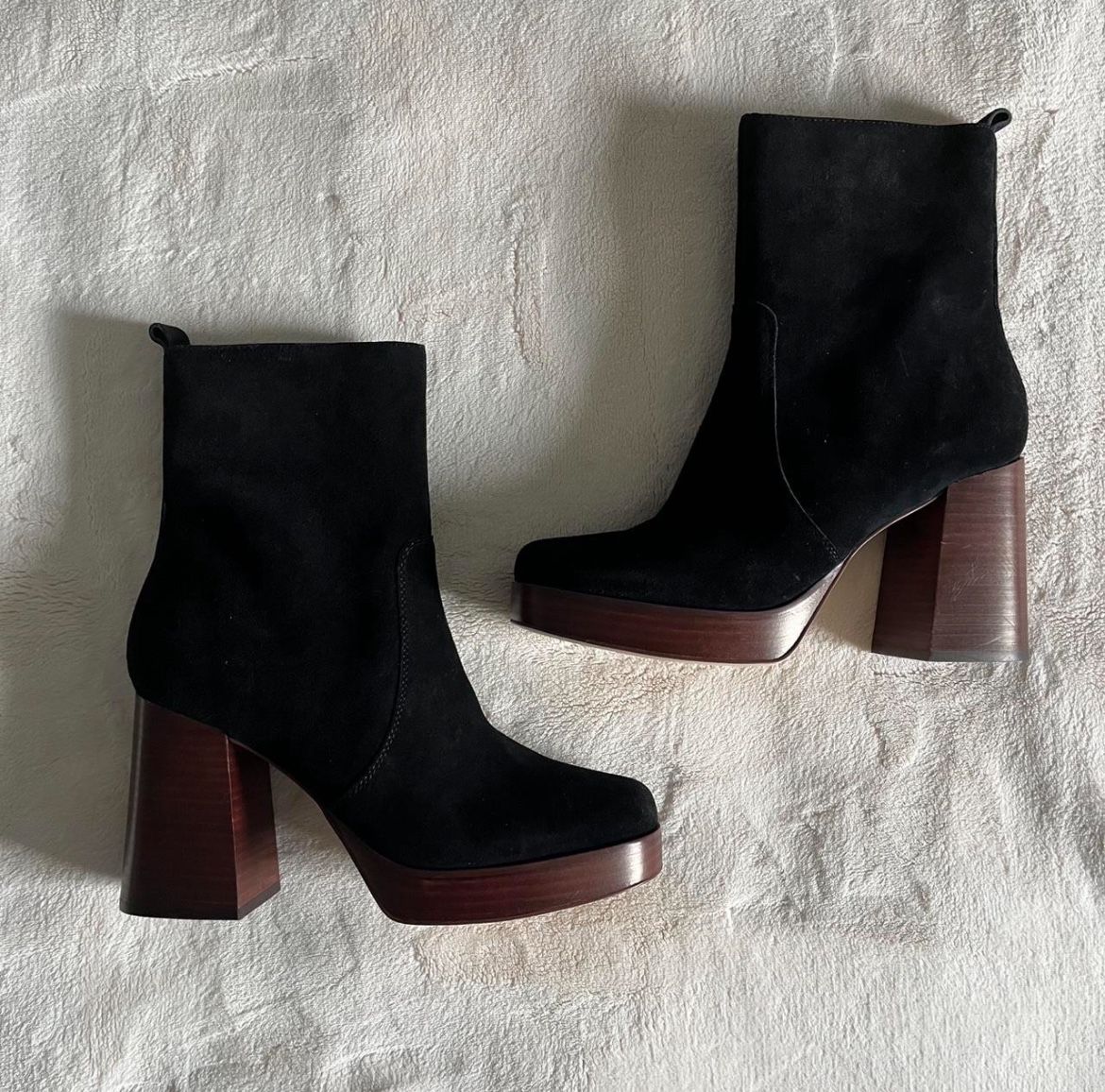 Marc Fisher Marysa Black Suede Block Heel Platform Boots