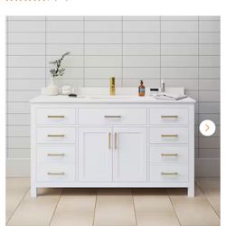 60” Single Sink Bath Vanity W/ Cultured Marble Top