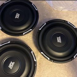 (3) Mtx Audio 10" Subwoofers 200w Rms Each 0.35 OhmShallow Mount X 3 For 1 Ohm Impedance Output