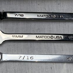 3 MAC-MATCO Tools Offset & Combination Wrenches 11mm, 7/16”, 1/2” Mechanic Tool