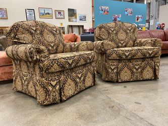 DREXEL Brown Paisley Pattern Upholstery Armchairs (Set of 2)