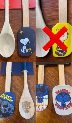 Choice Of (1) - New 2 Pc Silicone Spatula & Wooden Spoon Set - Disney, Peanuts, Star Wars
