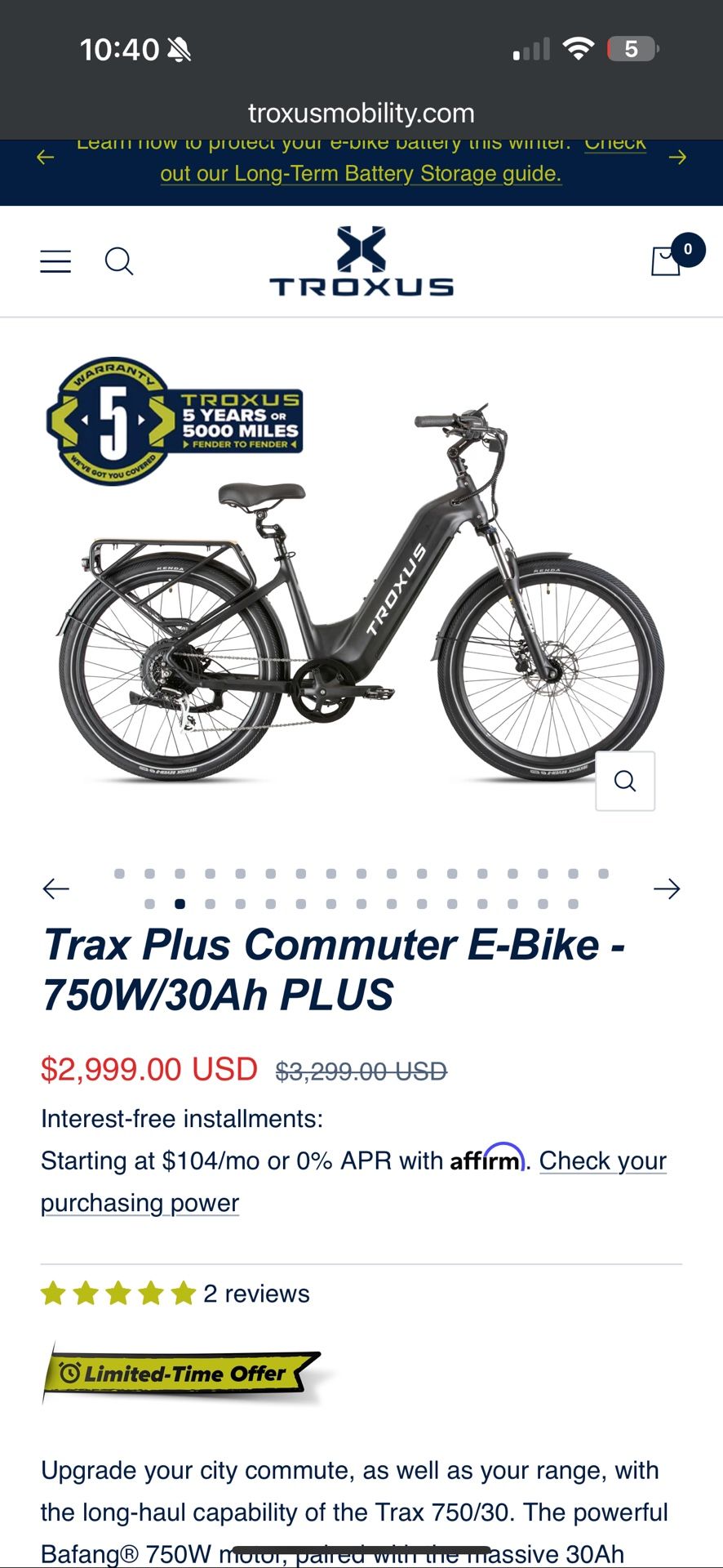 E Bike Troxus $1,000