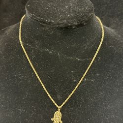 14 Karat Gold Italian Necklace With Indian Khamsa Hand Pendant 18”, 8.38g
