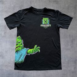 Minecraft Movie Shirt Youth Large 14 16 Black Graphic Tee Zombie Creeper Mad Engine
