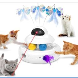 Interactive Cat Toys for Indoor Cats,4-in-1 Automatic Kitten Toy with Laser, Fluttering Butterfly, Moving Feather & Track Balls, USB Rechargeable Self