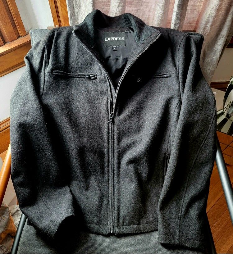 Express Wool Mens Coat Size Large Black & Like New $37.95