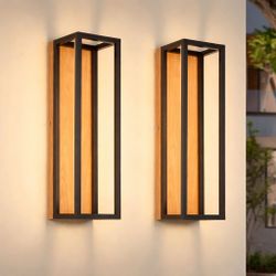 2 PACK 16" Wall Light Fixtures Dusk To Dawn Outdoor Porch Sconces Black/Wood Garage Waterproof