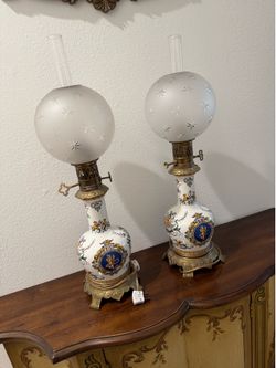 Vintage hand painted porcelain lamps