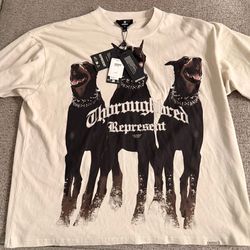Represent Thoroughbred Dog Graphic Men's Beige Short Sleeve T-Shirt