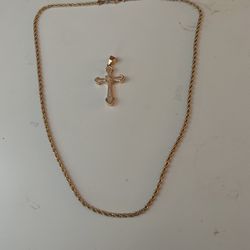 Gold Chain And Gold-n-diamond Cross Pendant