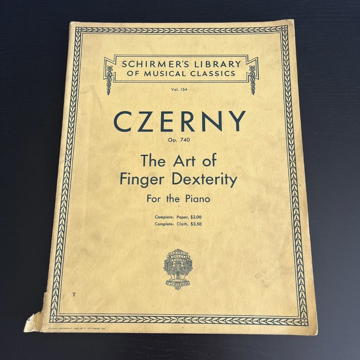 Czerny Art of Finger Dexterity Piano Opus 740 Volume 154 Sheet Music Vintage