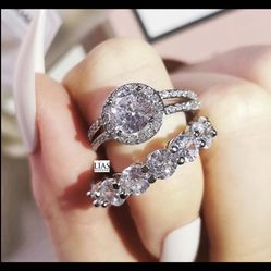 New 18k White Gold Wedding Ring Set 