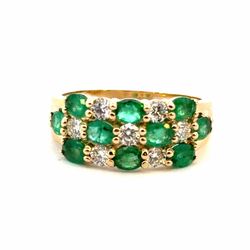 Woman’s Ladies 14k Yellow Gold EFFY Natural Emerald and Diamond Band Ring Size 7.5 GP3135013