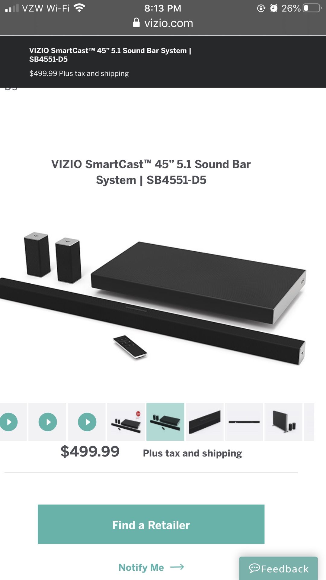 VIZIO SmartCast 45" 5.1 TV Sound Bar System w Subwoofer
