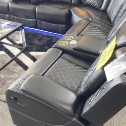Black Huge Power Reclining Sectional Sofa with Led, Speaker /P