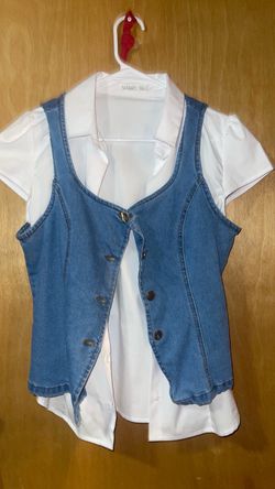 Denim Vest and White Blouse Set