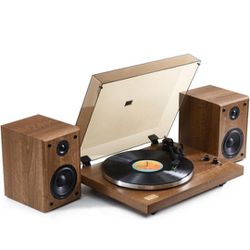 Cassini High Fidelity Bluetooth Record Player with Built-in Speakers Belt Drive Vinyl Turntable with Moving Magnet Cartridge, Bluetooth Input Output a