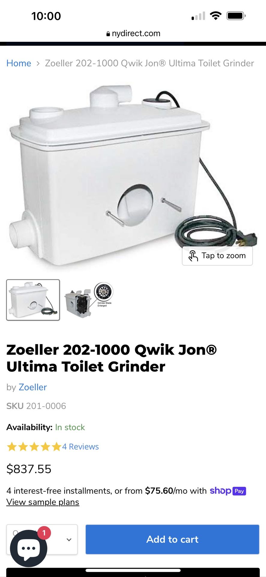 Zoeller (contact info removed) Qwik Jon® Ultima Toilet Grinder