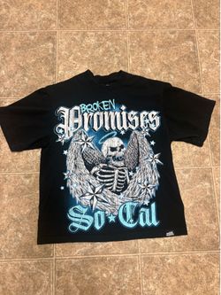 Broken Promises So Cal black t-shirt with white skeleton with wings and stars graphic